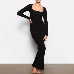 SOFT LOUNGE LONG SLEEVE DRESS | ONYX