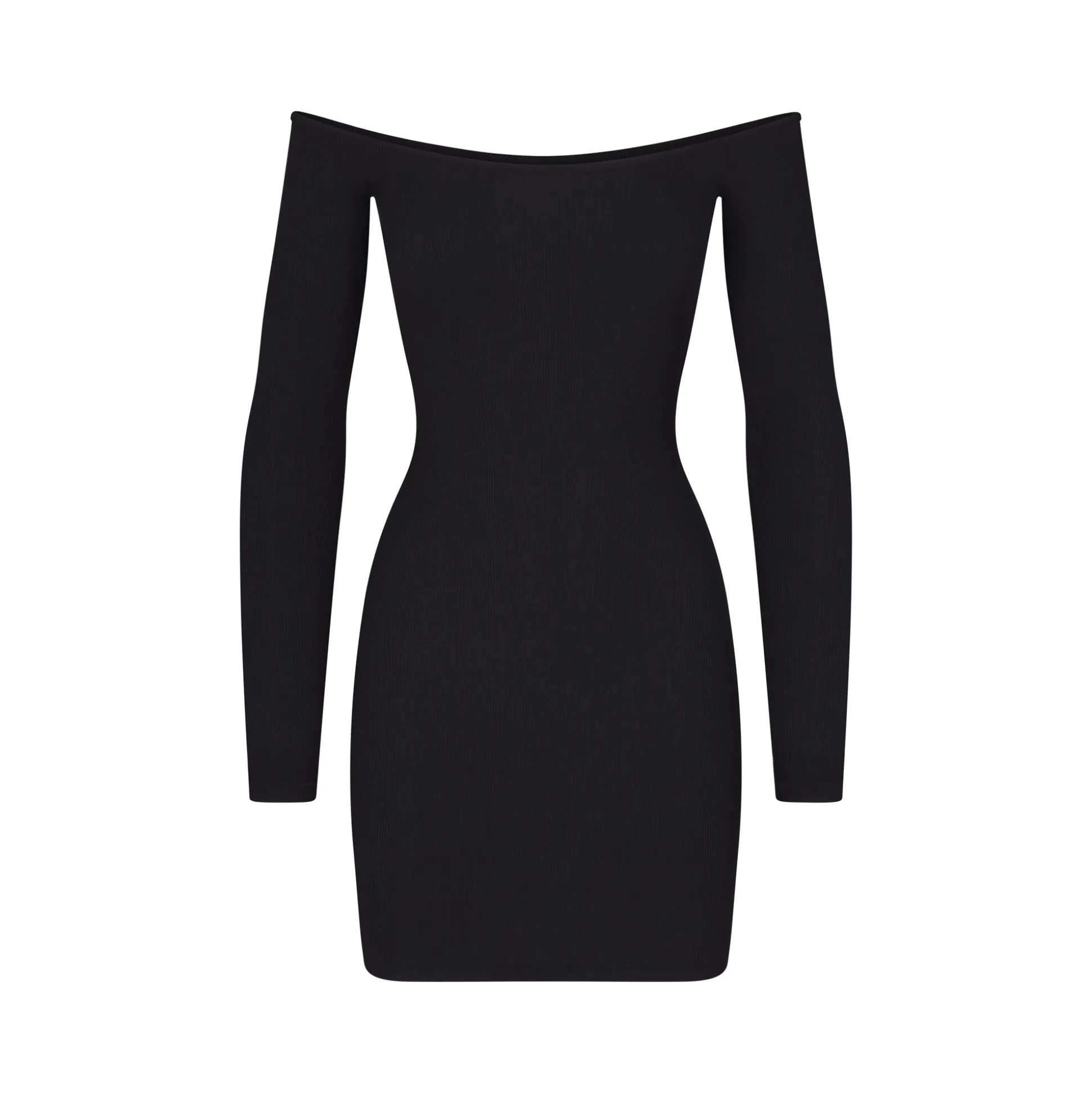SOFT LOUNGE OFF THE SHOULDER MINI DRESS | ONYX