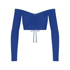 SOFT LOUNGE RUCHED LONG SLEEVE CROP TOP | COBALT