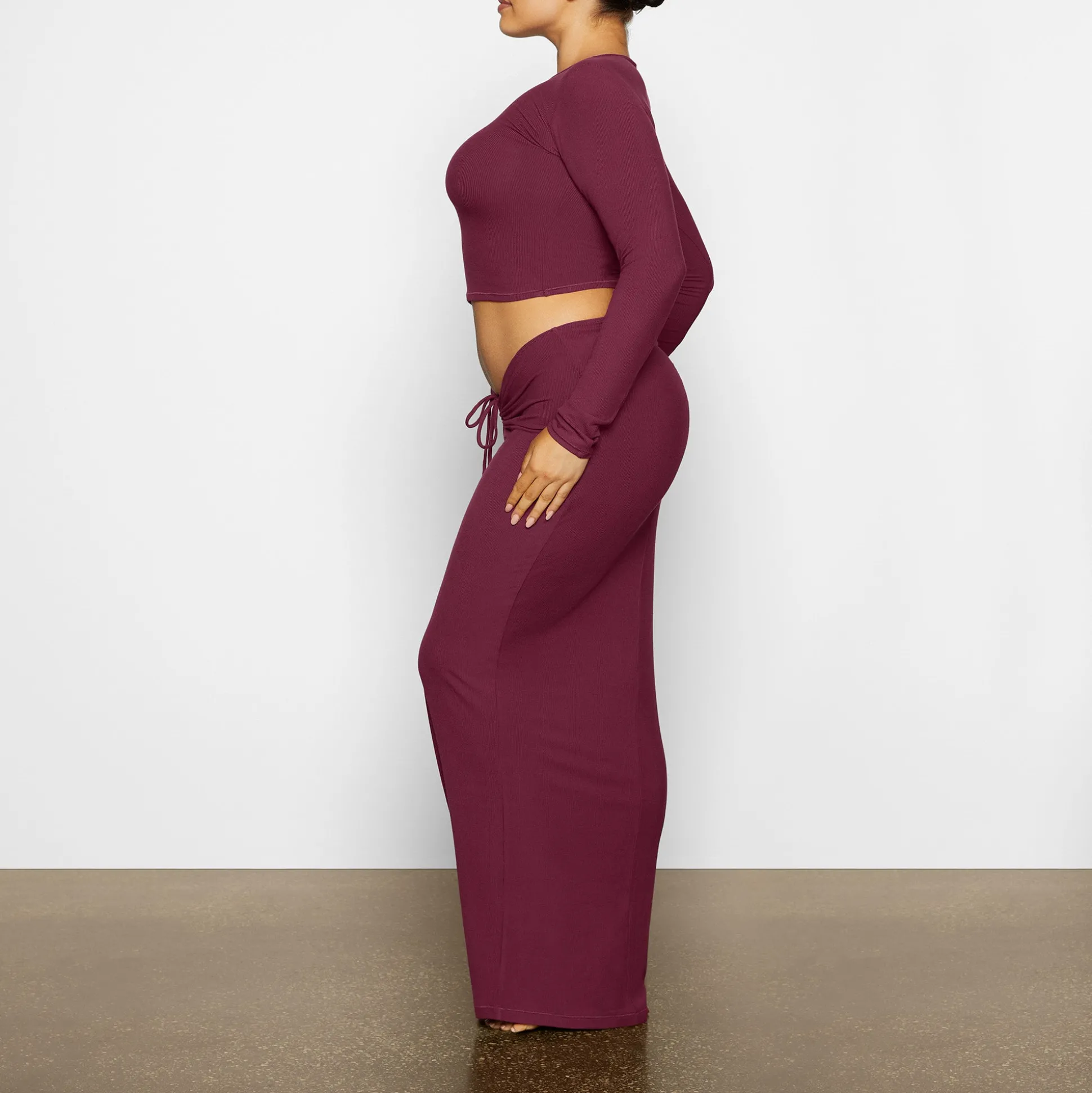 SOFT LOUNGE RUCHED LONG SKIRT | WINE