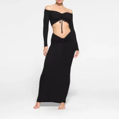 SOFT LOUNGE RUCHED LONG SKIRT | ONYX