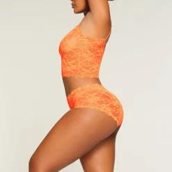 STRETCH LACE BOY SHORT | NEON ORANGE