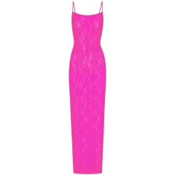 STRETCH LACE CAMI LONG DRESS | NEON PINK