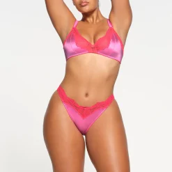 STRETCH SATIN LACE BIKINI | NEON ORCHID