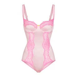 STRETCH SATIN LACE BRIEF BODYSUIT | CHERRY BLOSSOM