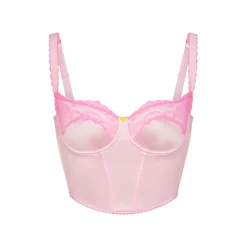 STRETCH SATIN LACE CROPPED CORSET | CHERRY BLOSSOM
