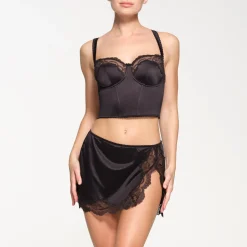 STRETCH SATIN LACE CROPPED CORSET | ONYX