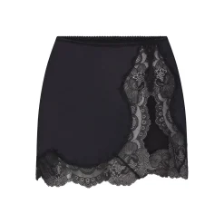STRETCH SATIN LACE LOW RISE SLIP SKIRT | ONYX