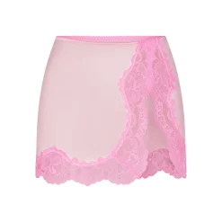 STRETCH SATIN LACE LOW RISE SLIP SKIRT | CHERRY BLOSSOM