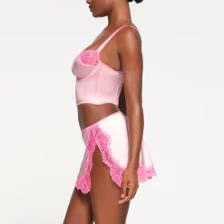 STRETCH SATIN LACE LOW RISE SLIP SKIRT | CHERRY BLOSSOM