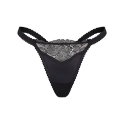 STRETCH SATIN LACE STRING THONG | ONYX