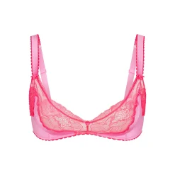 STRETCH SATIN LACE TRIANGLE BRALETTE | NEON ORCHID