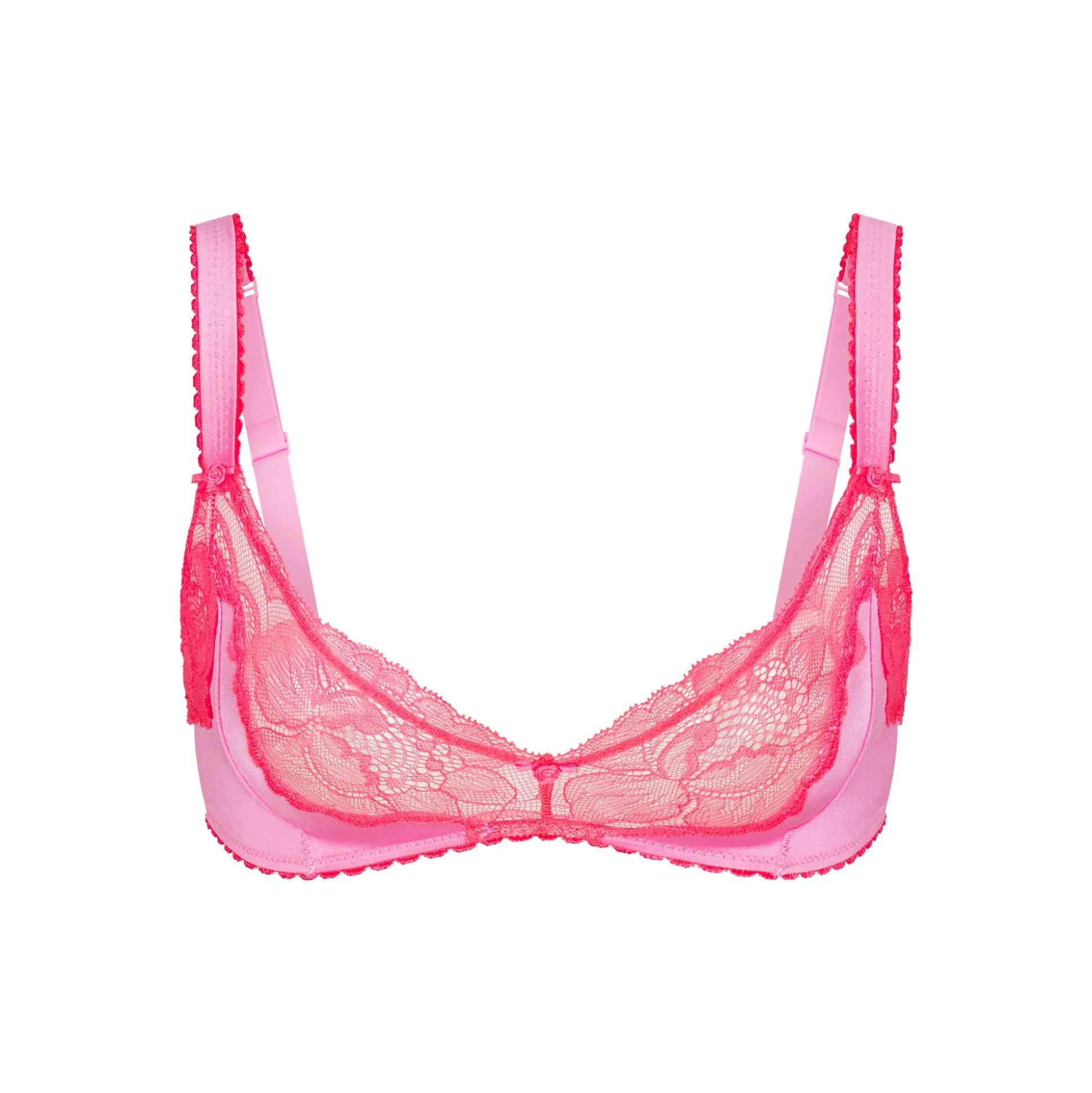 STRETCH SATIN LACE TRIANGLE BRALETTE | NEON ORCHID