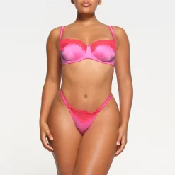 STRETCH SATIN LACE UNLINED BALCONETTE BRA | NEON ORCHID