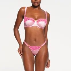 STRETCH SATIN LACE UNLINED BALCONETTE BRA | CHERRY BLOSSOM