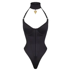 STRETCH SATIN PENDANT BODYSUIT | ONYX