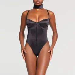 STRETCH SATIN PENDANT BODYSUIT | ONYX