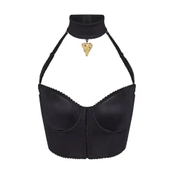 STRETCH SATIN PENDANT CROPPED CORSET | ONYX
