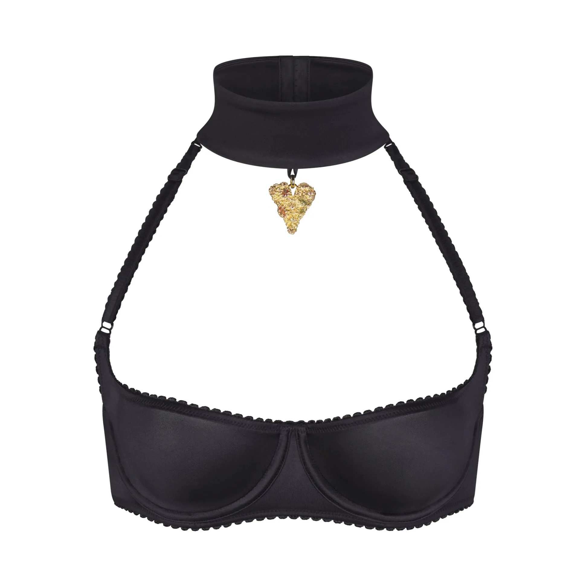 STRETCH SATIN PENDANT UNLINED SCOOP BRA | ONYX