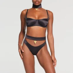 STRETCH SATIN PENDANT UNLINED SCOOP BRA | ONYX