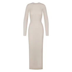 WAFFLE CREW NECK LONG DRESS | STONE