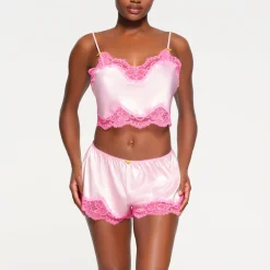WOVEN SHINE LACE CAMI | CHERRY BLOSSOM