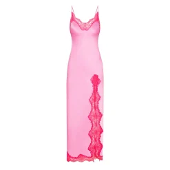 WOVEN SHINE LACE LONG DRESS | NEON ORCHID