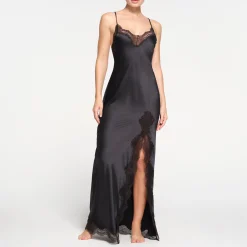 WOVEN SHINE LACE LONG DRESS | ONYX