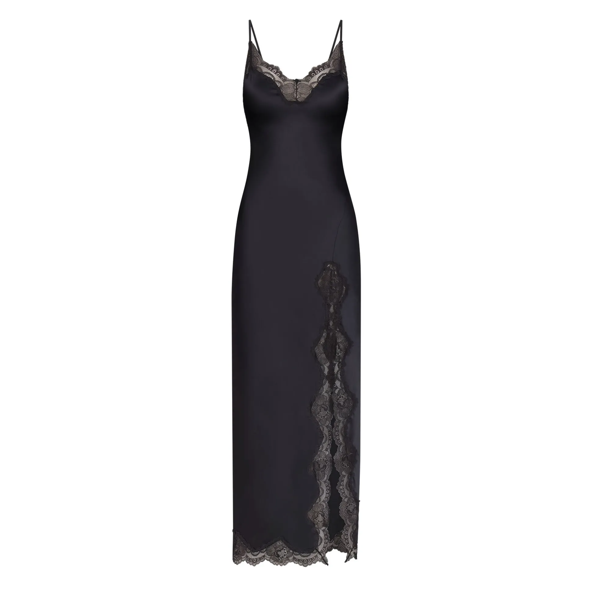 WOVEN SHINE LACE LONG DRESS | ONYX