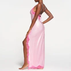 WOVEN SHINE LACE LONG DRESS | CHERRY BLOSSOM
