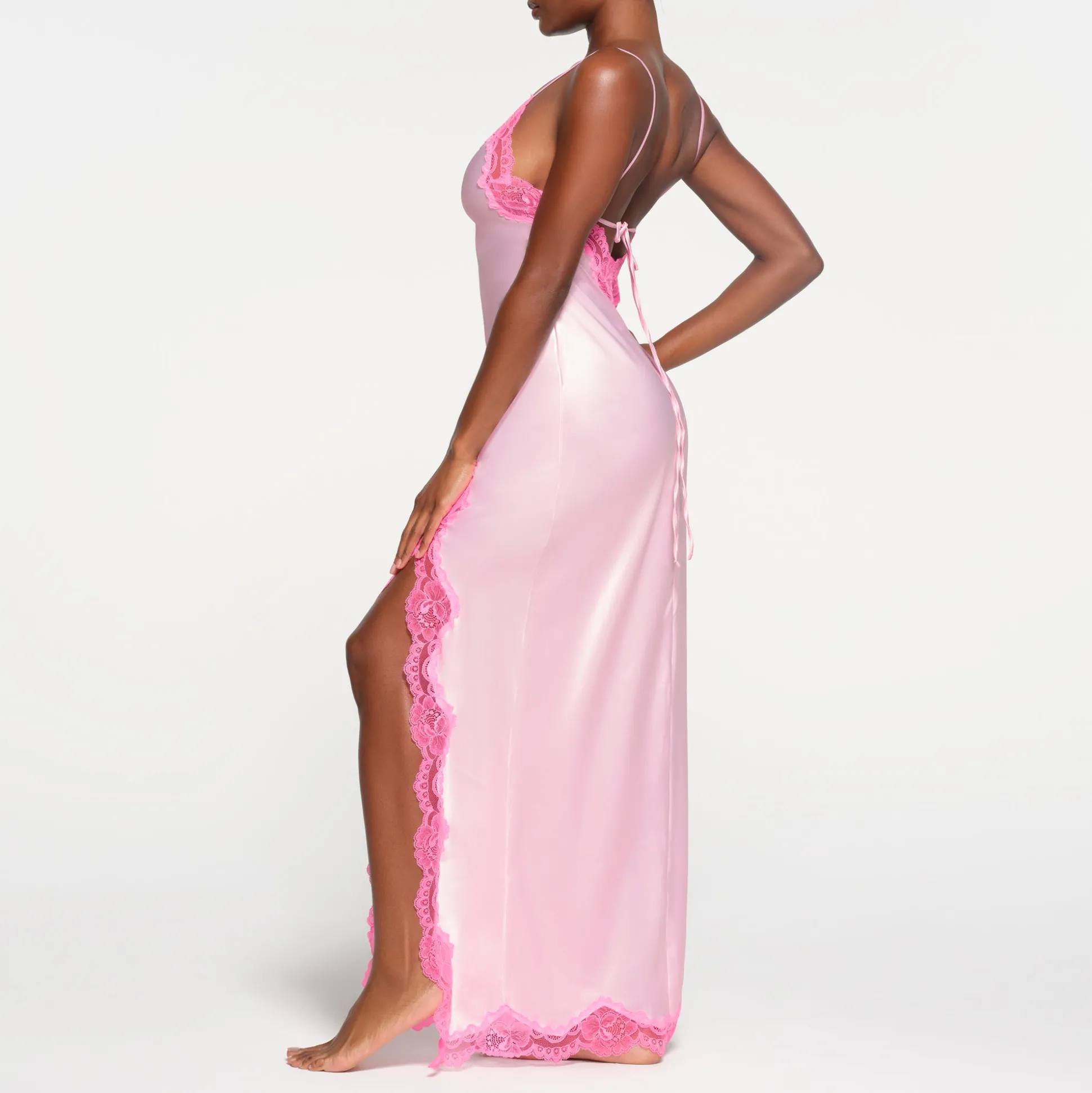 WOVEN SHINE LACE LONG DRESS | CHERRY BLOSSOM