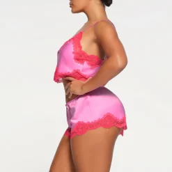 WOVEN SHINE LACE TAP SHORT | NEON ORCHID