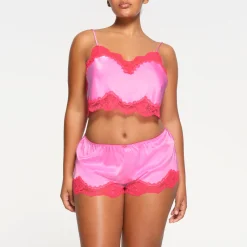 WOVEN SHINE LACE TAP SHORT | NEON ORCHID